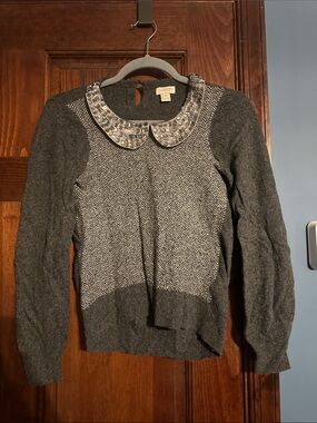 J. Crew Charcoal Gray Embellished Peter Pan Collar Sweater
